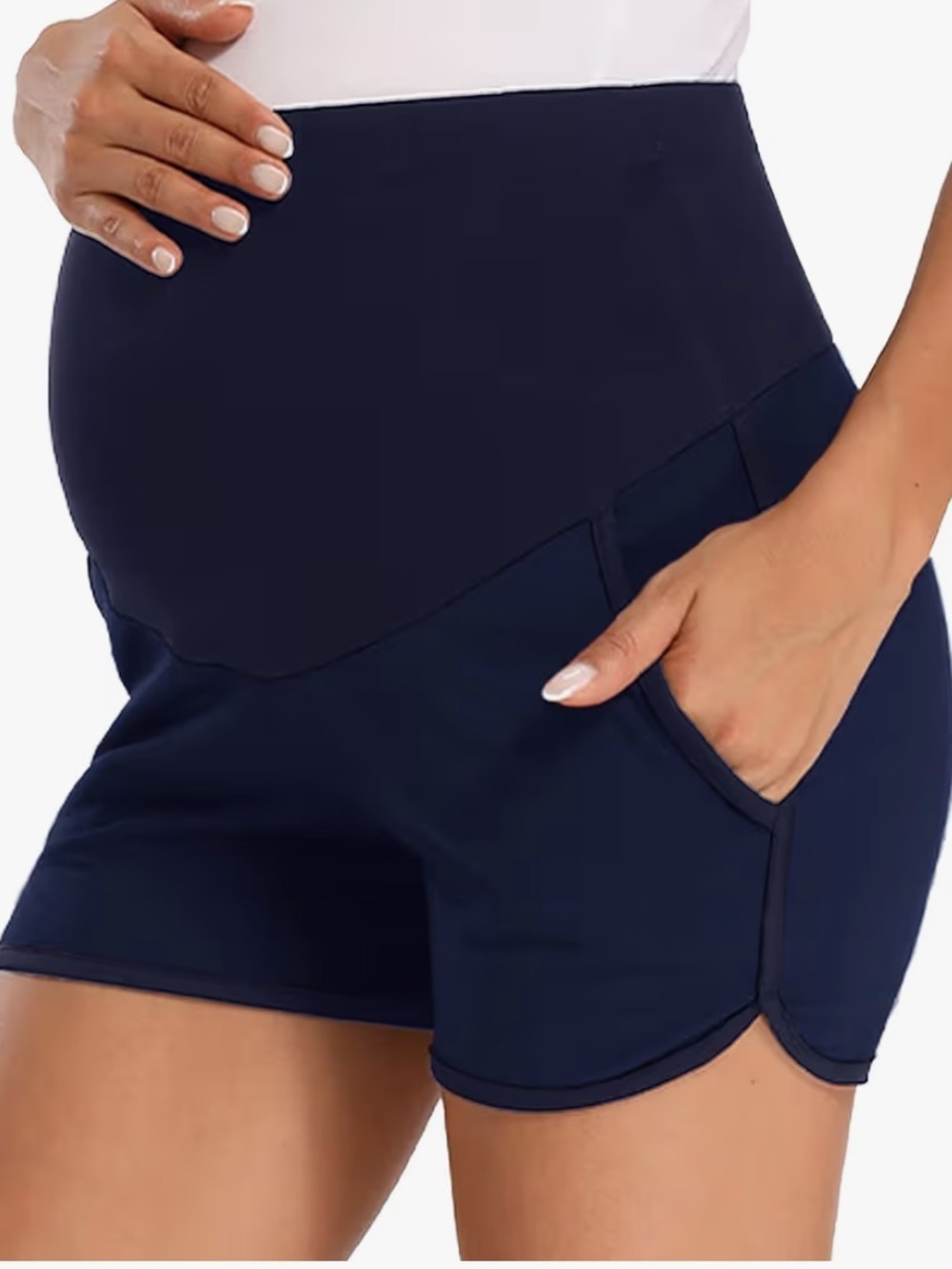 Maternity shorts knit navy pockets medium NEW Whimfinity soft stretch